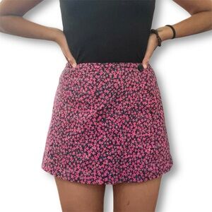 Vintage La Belle Floral Wrap Front Mini Skort Size 5 Pink